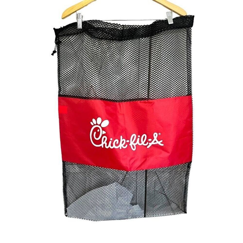 Chick-Fil-A Drawstring Mesh Bag Black Red Laundry Sports Storage Travel 33x22.5‎